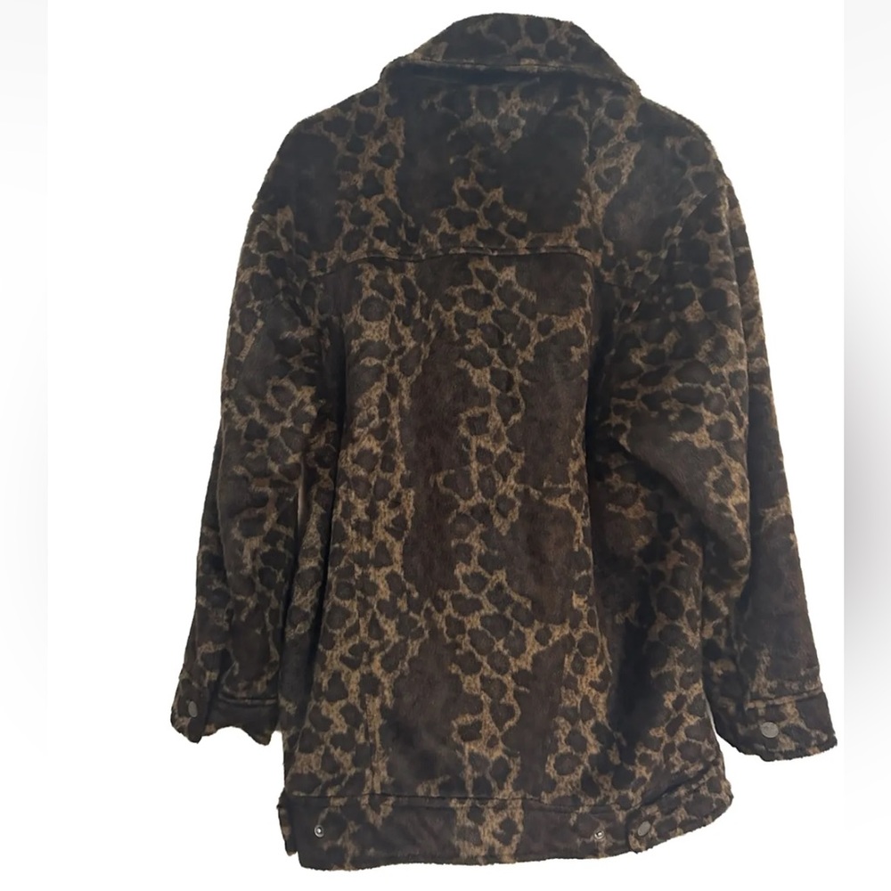 Free People Leopard Print Faux Fur Leather Trim Oversized Jacket Size XS - Picture 4 of 9